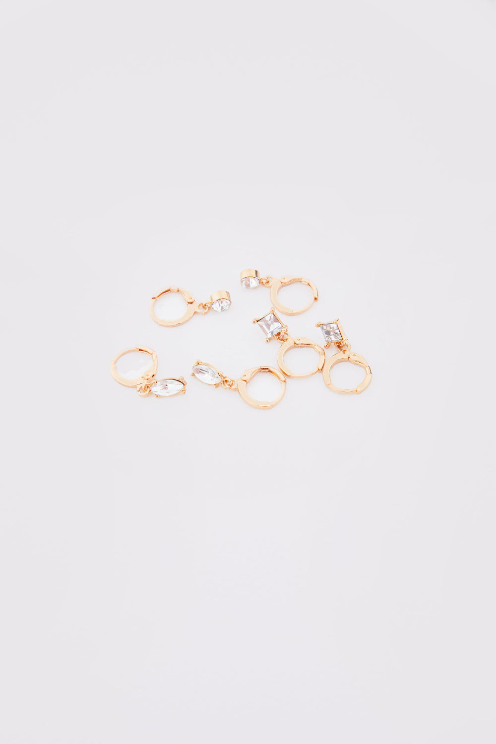 Gold 3 Pack Diamante Earrings