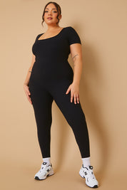 Ribbed Short Sleeve Sculpt and Control Full Length Unitard