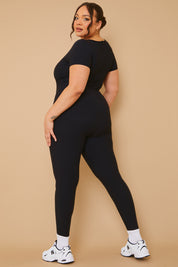 Ribbed Short Sleeve Sculpt and Control Full Length Unitard