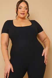 Ribbed Short Sleeve Sculpt and Control Full Length Unitard