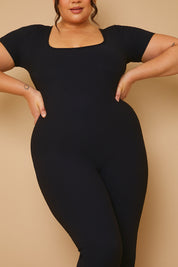 Ribbed Short Sleeve Sculpt and Control Full Length Unitard