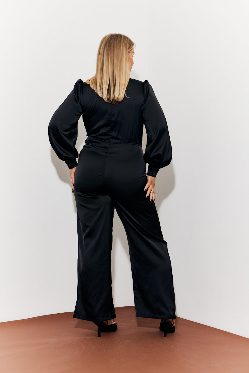 Twist Front Detail Wide Leg Satin Jumpsuit