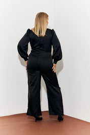 Twist Front Detail Wide Leg Satin Jumpsuit