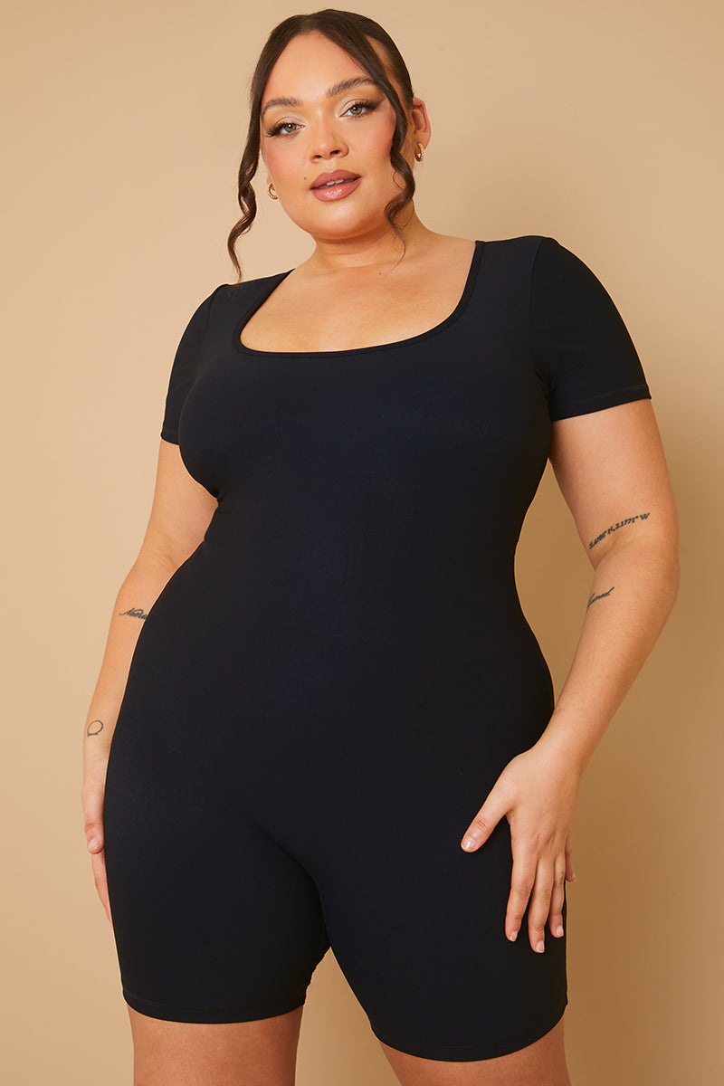 Ribbed Short Sleeve Sculpt and Control Unitard