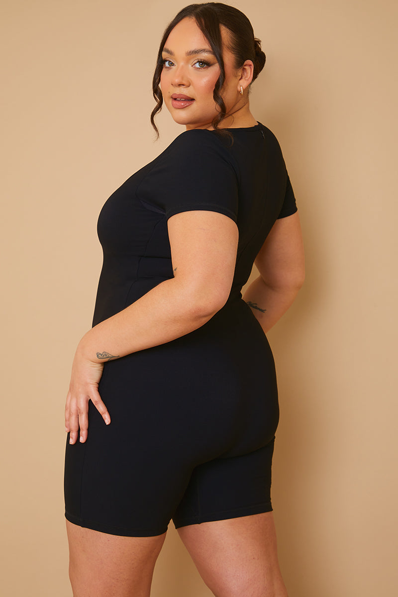 Ribbed Short Sleeve Sculpt and Control Unitard