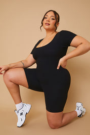 Ribbed Short Sleeve Sculpt and Control Unitard