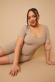 Ribbed Short Sleeve Sculpt and Control Unitard