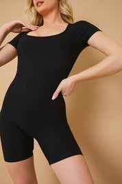Ribbed Short Sleeve Sculpt and Control Unitard