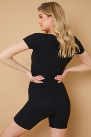 Ribbed Short Sleeve Sculpt and Control Unitard