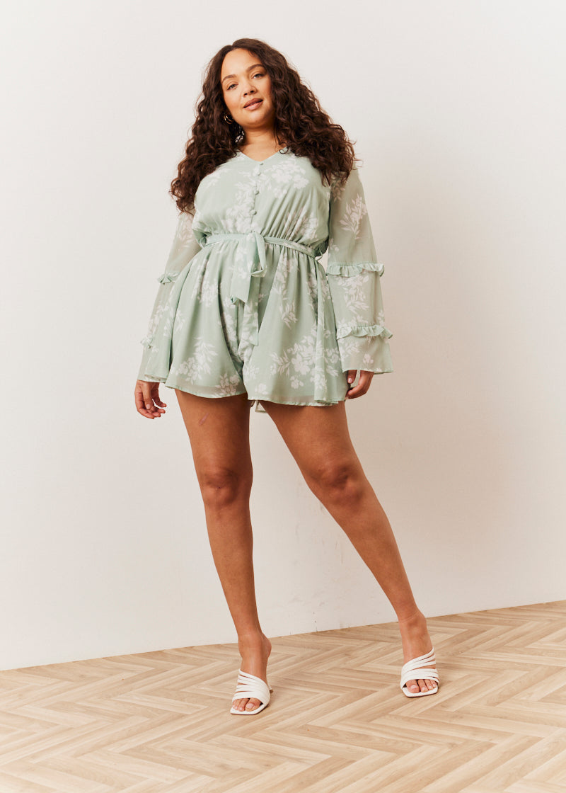 Sage Floral Print Floaty Playsuit