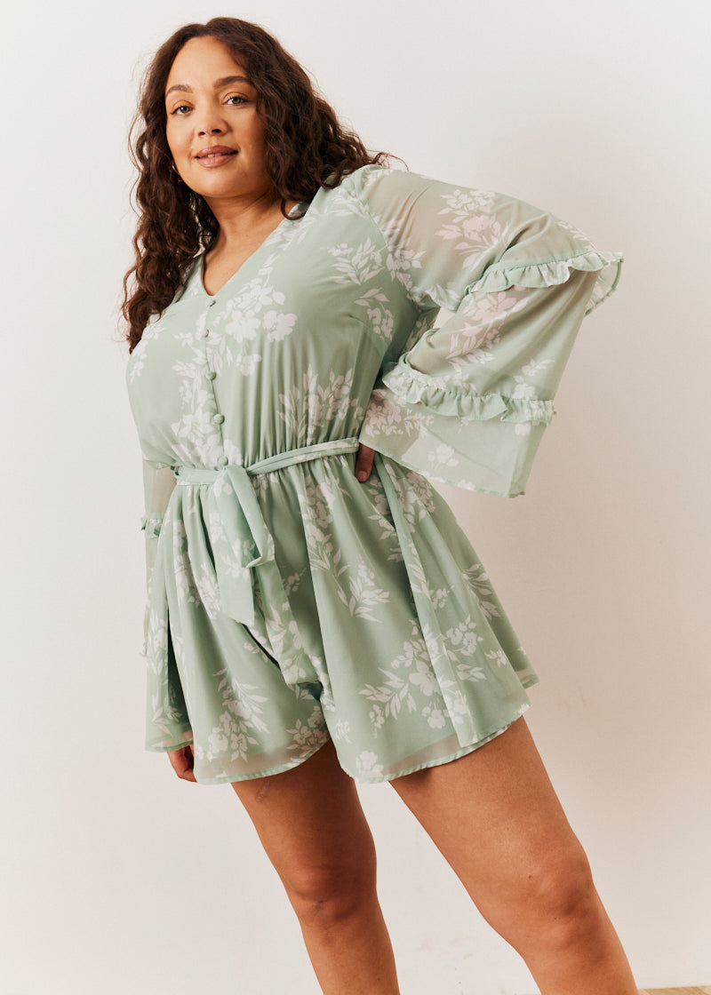 Sage Floral Print Floaty Playsuit