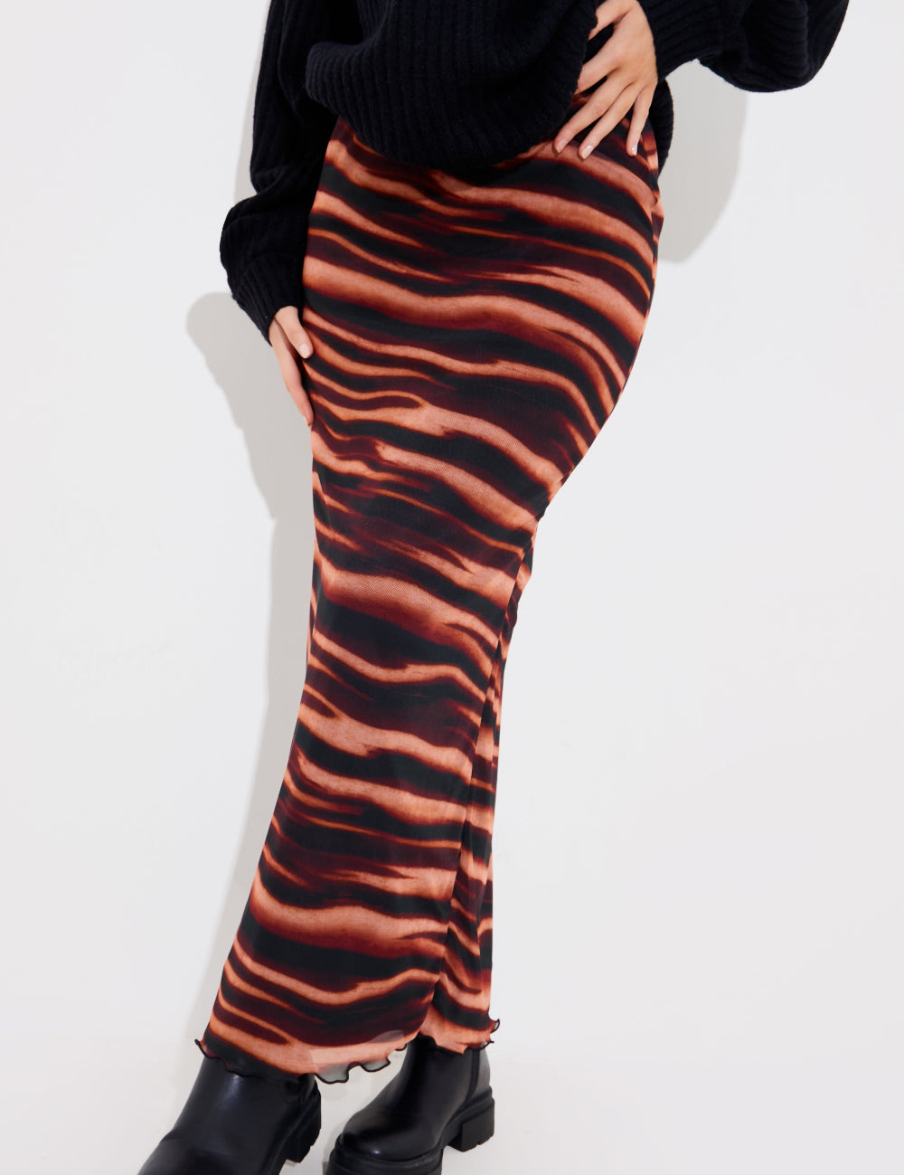 PRINTED MESH MIDAXI SKIRT 