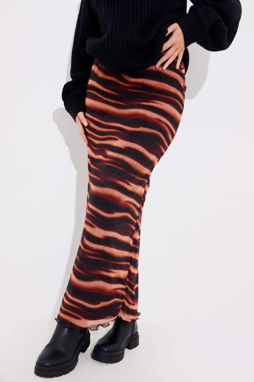 PRINTED MESH MIDAXI SKIRT 