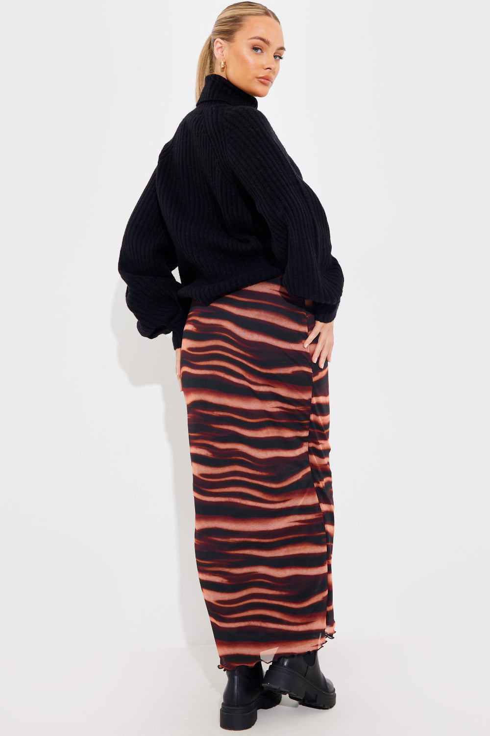 PRINTED MESH MIDAXI SKIRT 
