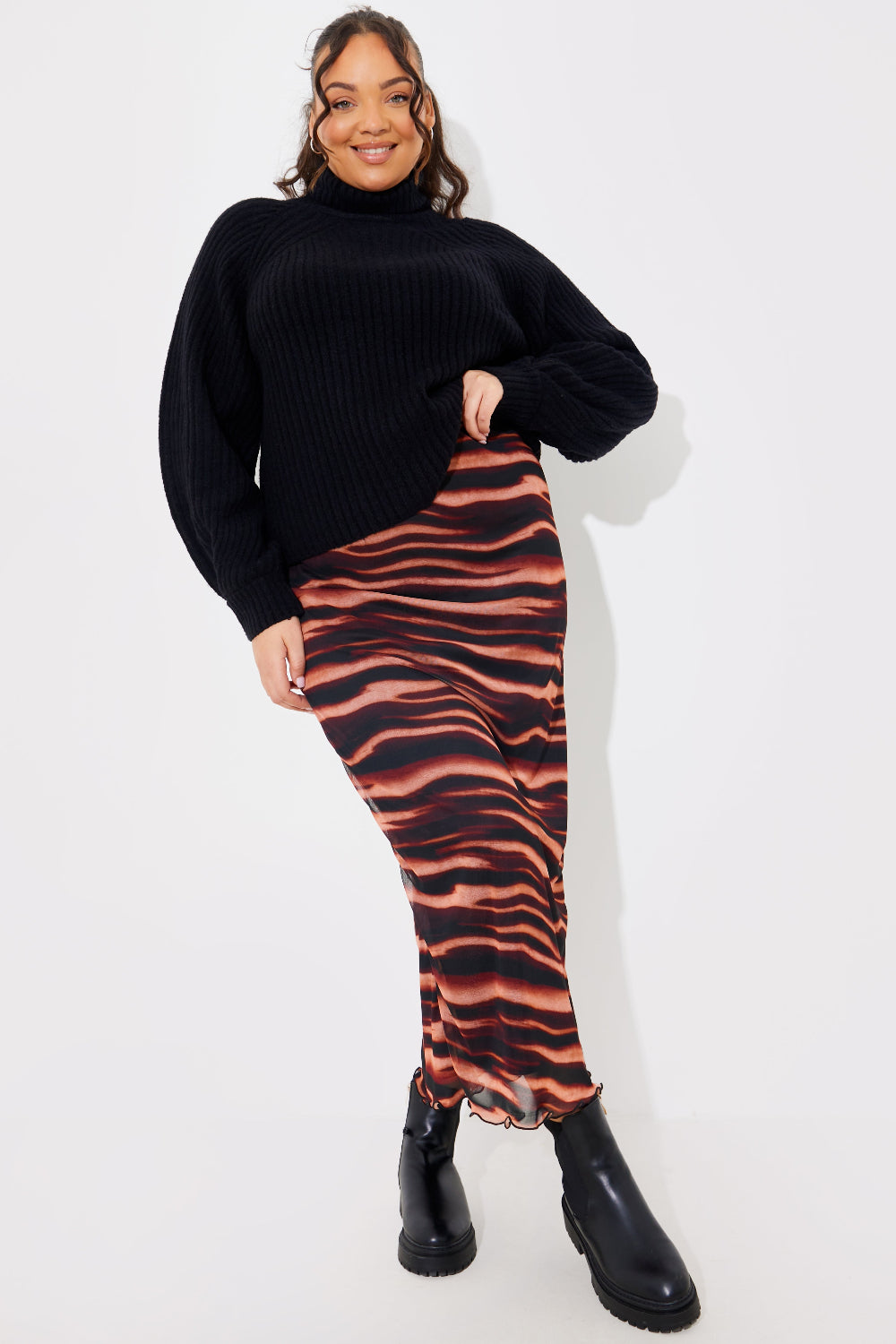 PRINTED MESH MIDAXI SKIRT 