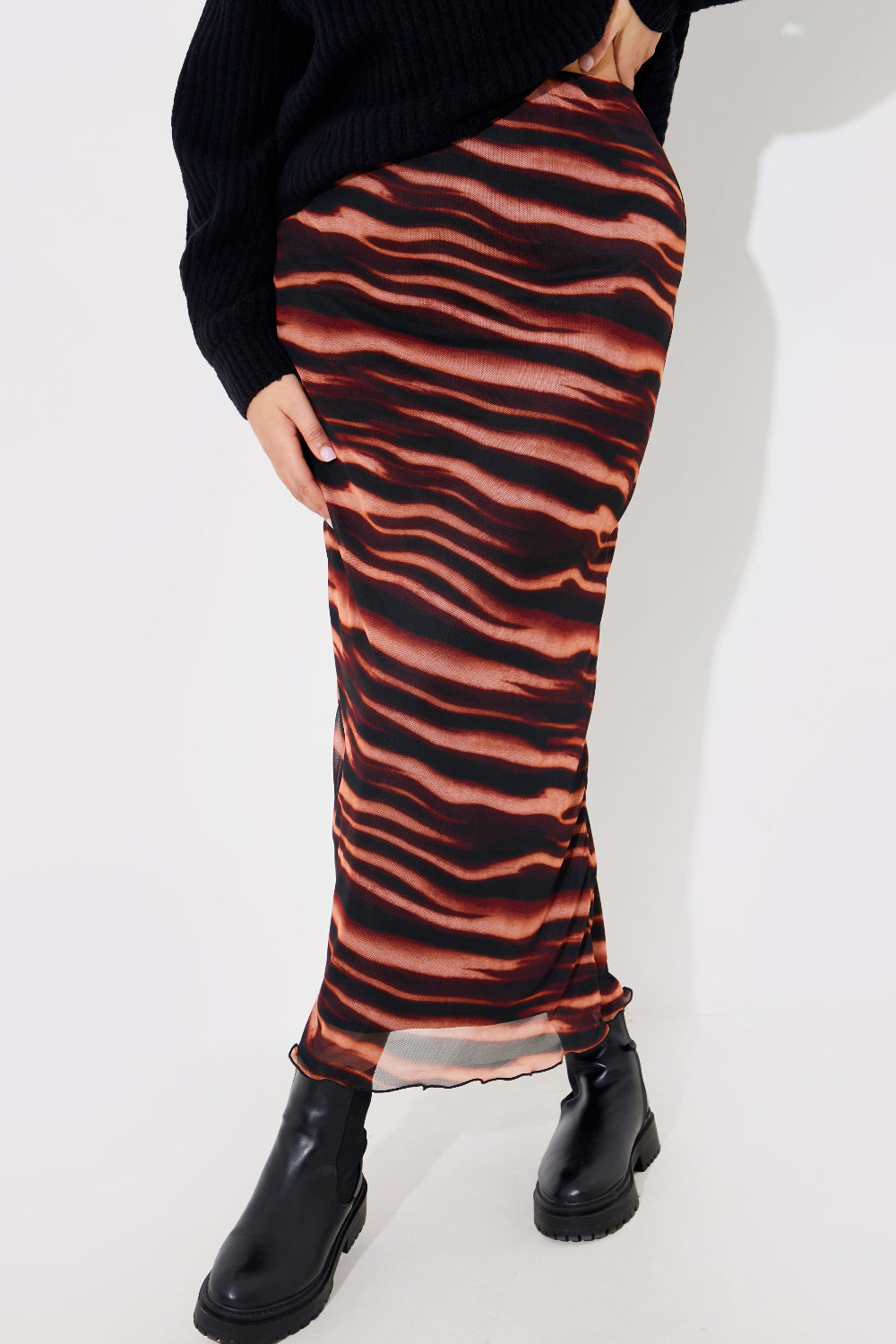 PRINTED MESH MIDAXI SKIRT 