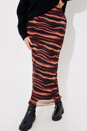 PRINTED MESH MIDAXI SKIRT 