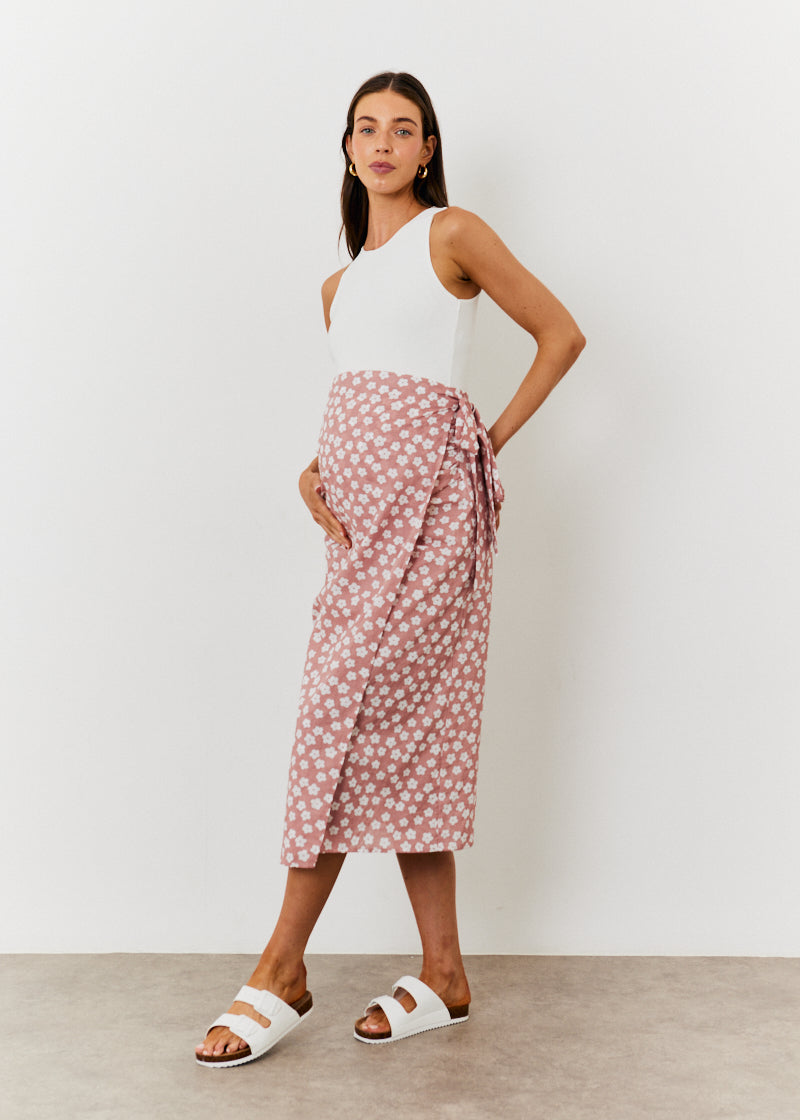 Maternity Floral Print Wrap Front Midi Skirt