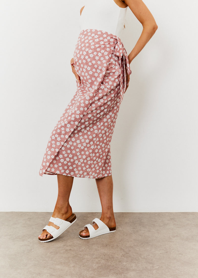 Maternity Floral Print Wrap Front Midi Skirt