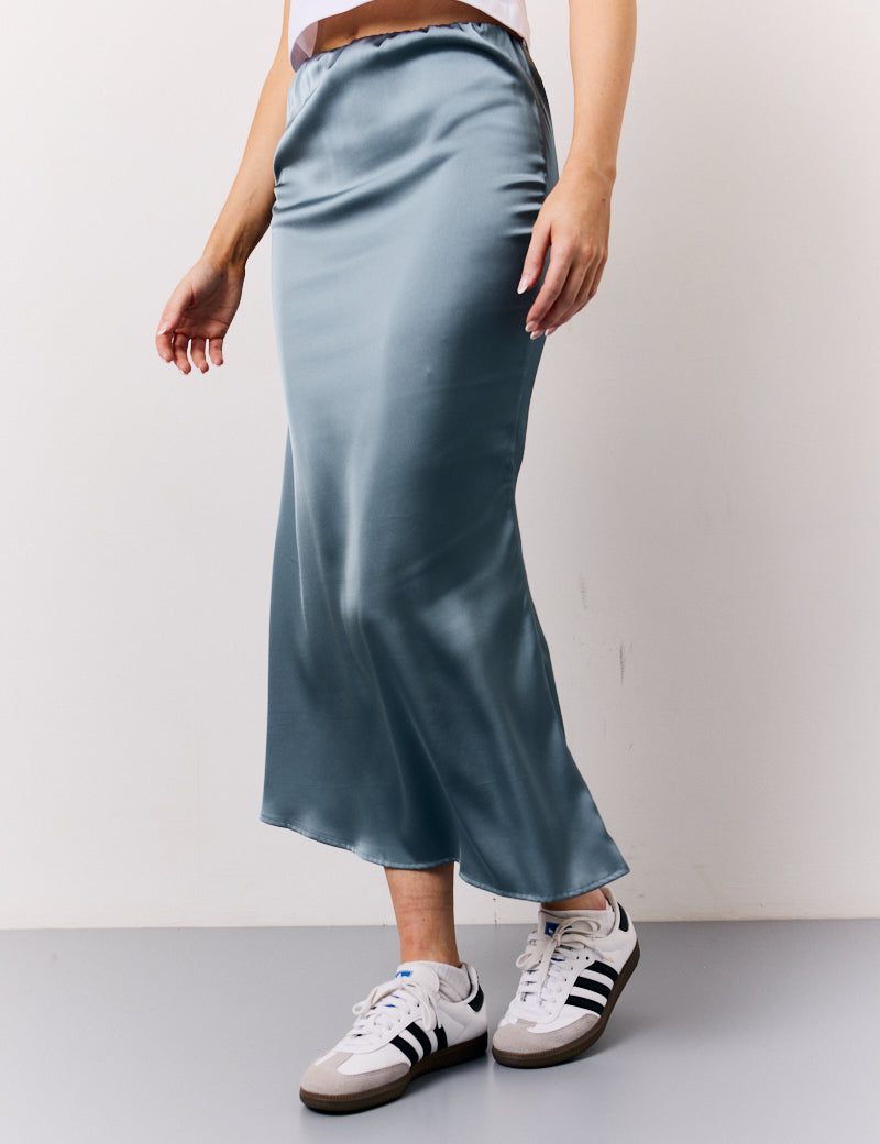 Petrol Blue Satin Midaxi Skirt