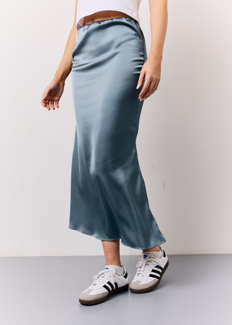 Petrol Blue Satin Midaxi Skirt