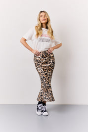 Brown Leopard Print Satin Midaxi Skirt