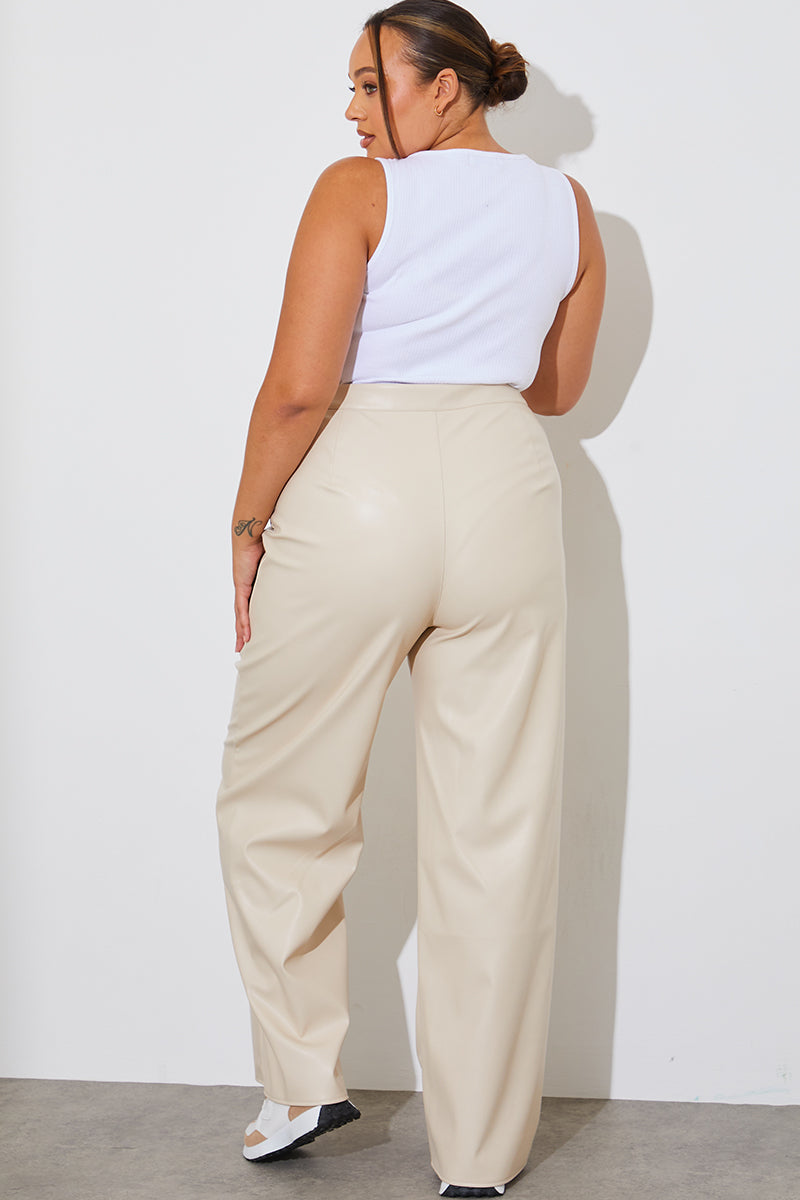 leather look straight leg trousers