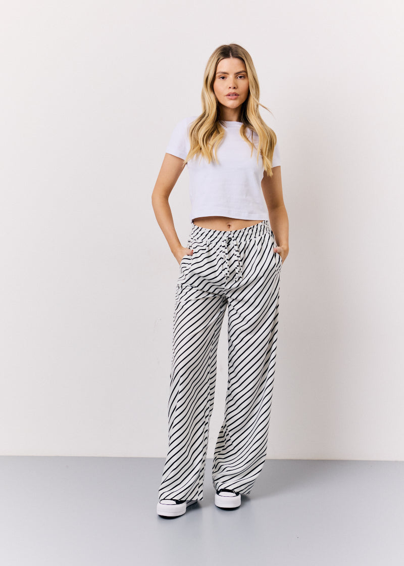 Black & White Striped Drawstring Trouser