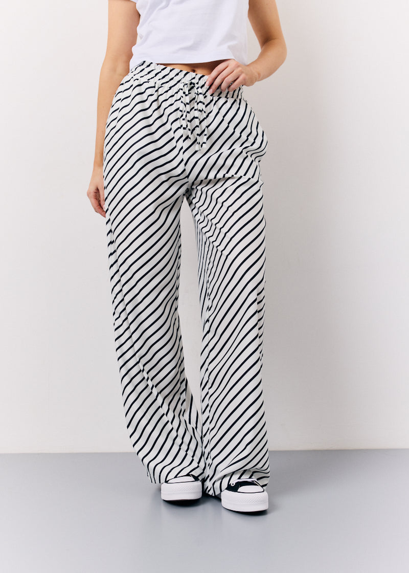 Black & White Striped Drawstring Trouser