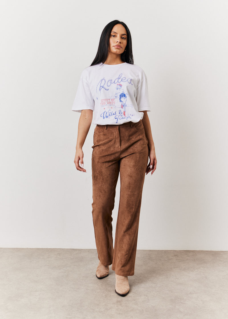 Faux Suede Straight Leg Trouser