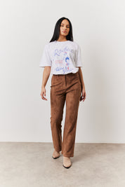 Faux Suede Straight Leg Trouser