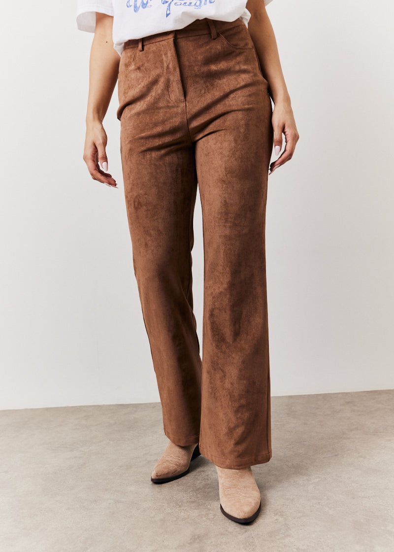 Faux Suede Straight Leg Trouser