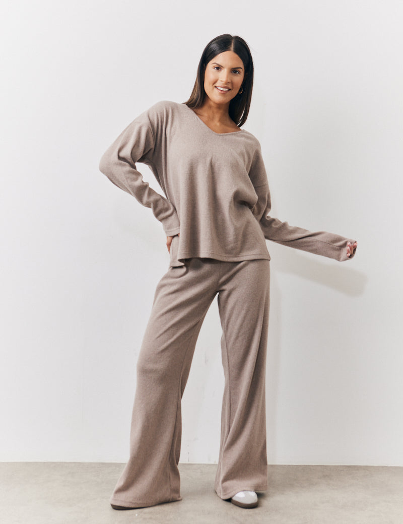 Brushed Rib Flare Leg Co Ord Trouser