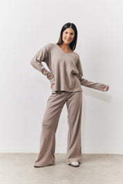 Brushed Rib Flare Leg Co Ord Trouser