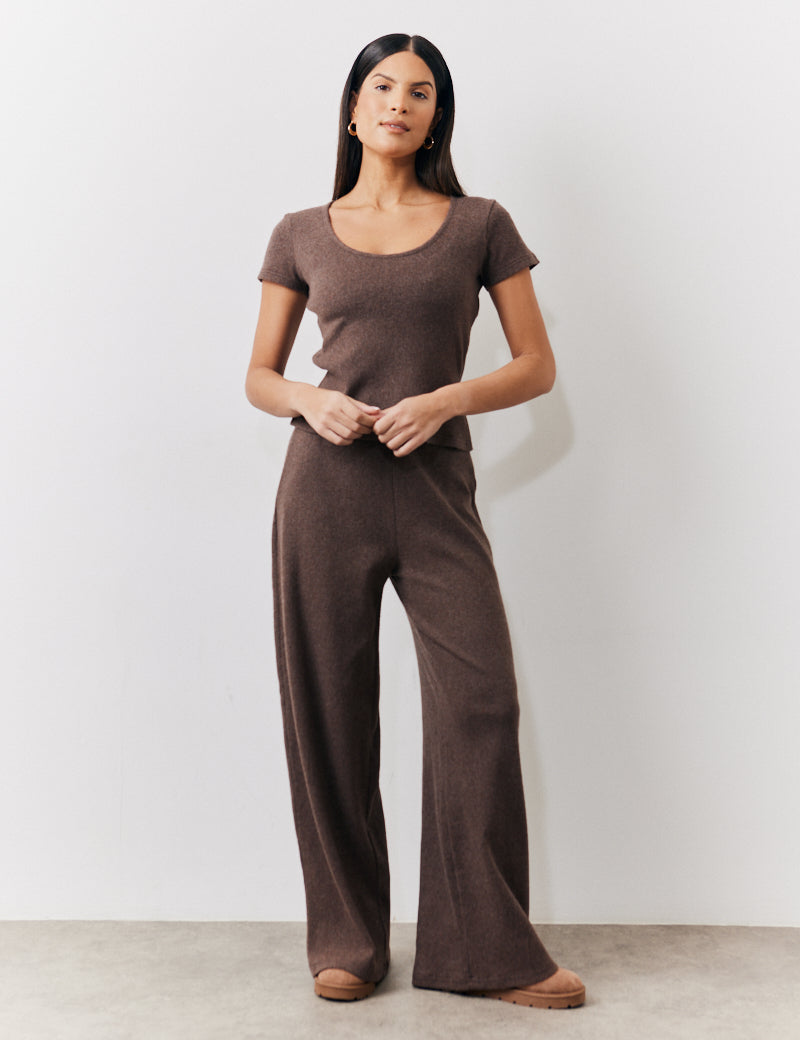 Brushed Rib Wide Leg Co Ord Trousers