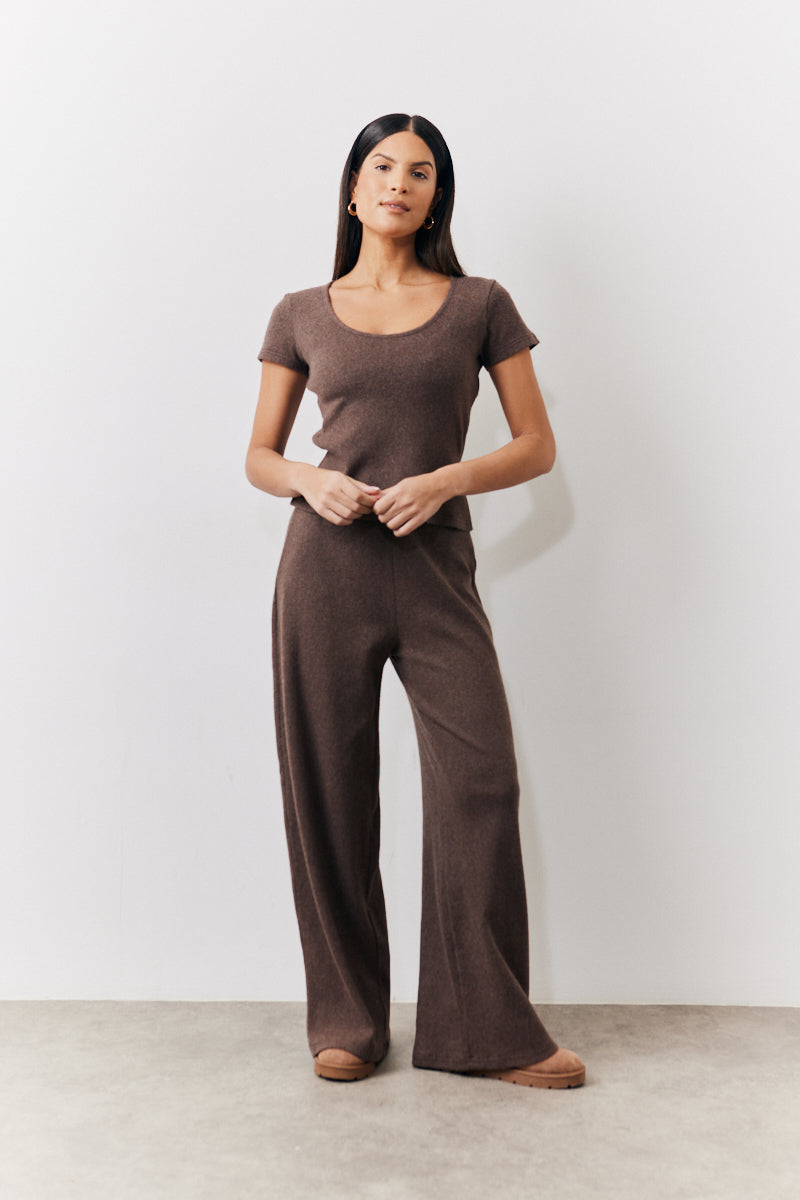 Brushed Rib Wide Leg Co Ord Trousers