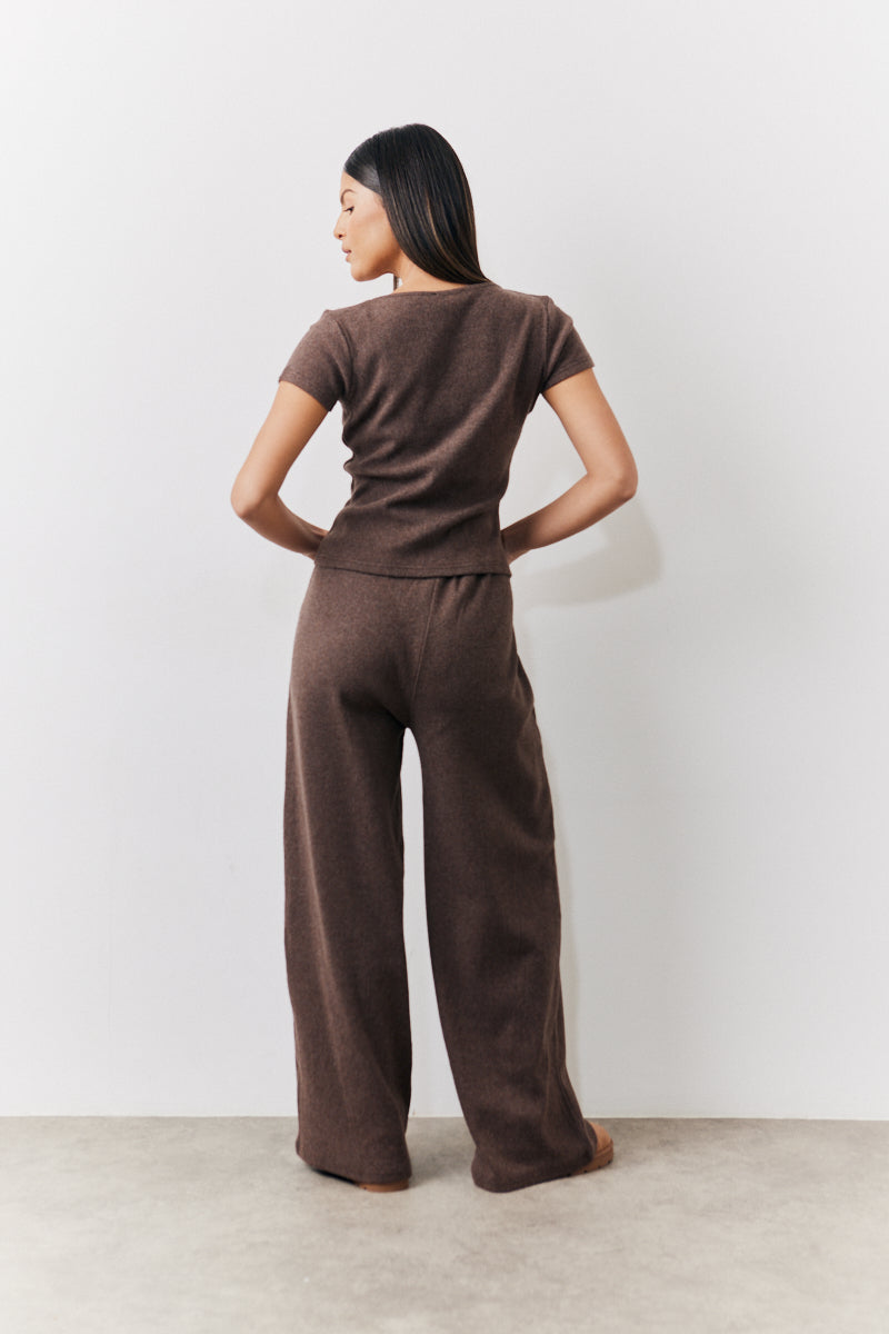 Brushed Rib Wide Leg Co Ord Trousers