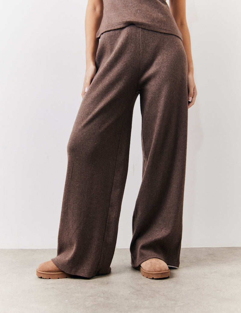Brushed Rib Wide Leg Co Ord Trousers