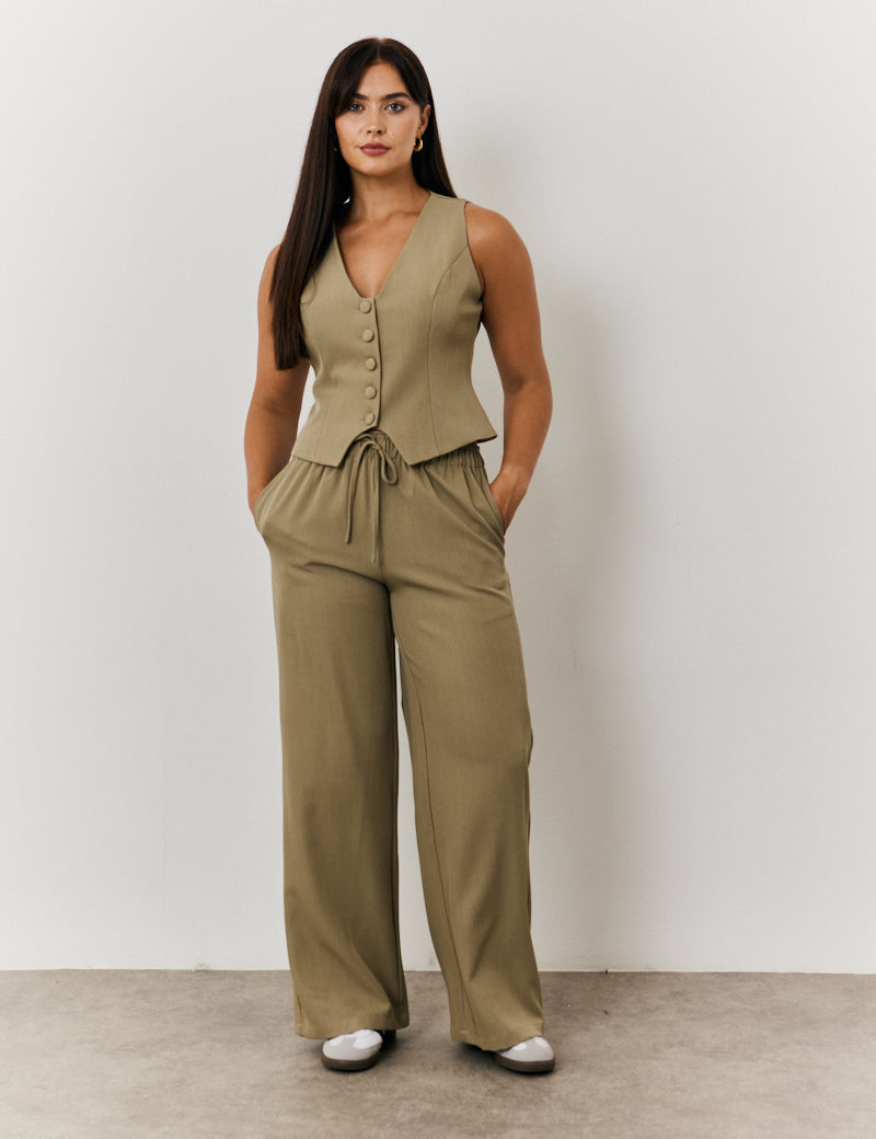 Elasticated Mid Rise Wide Leg Trouser
