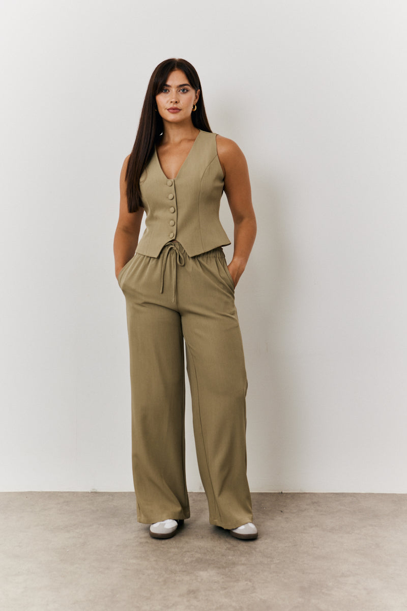 Elasticated Mid Rise Wide Leg Trouser