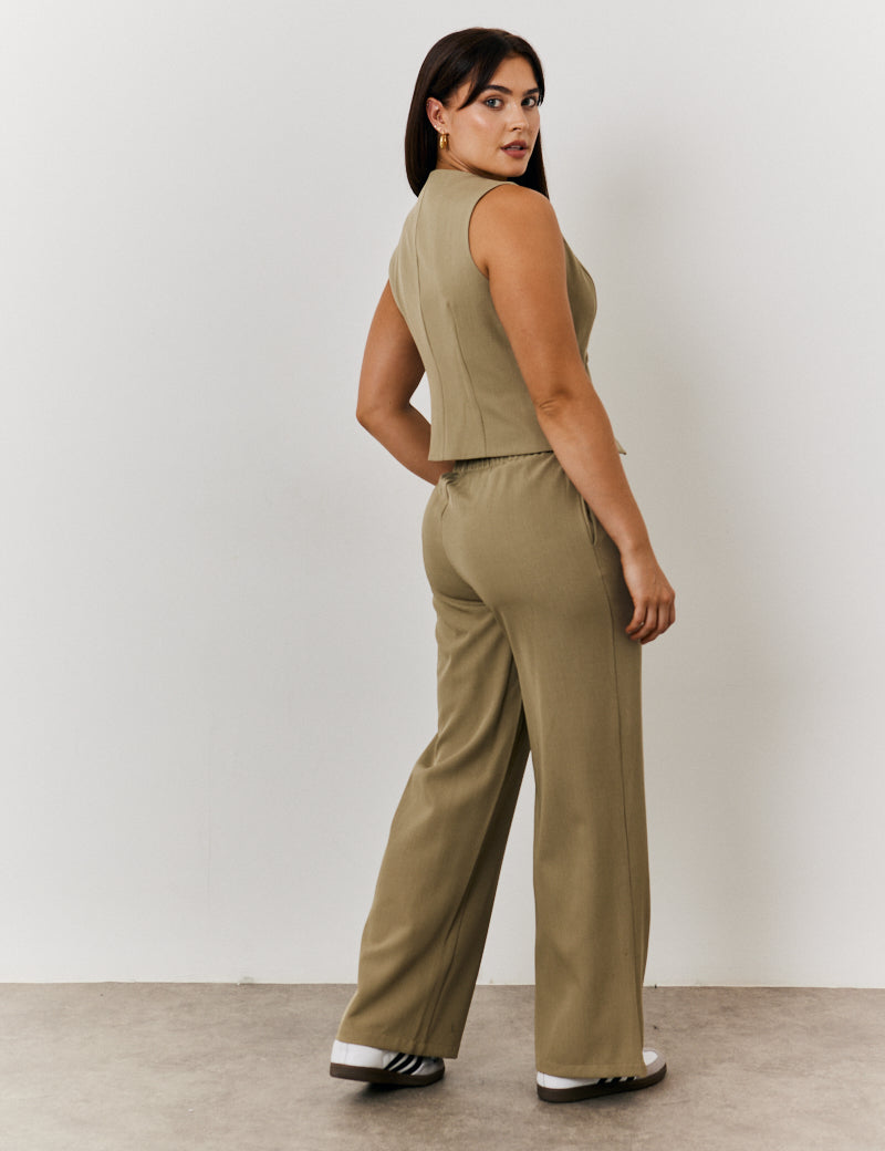 Elasticated Mid Rise Wide Leg Trouser