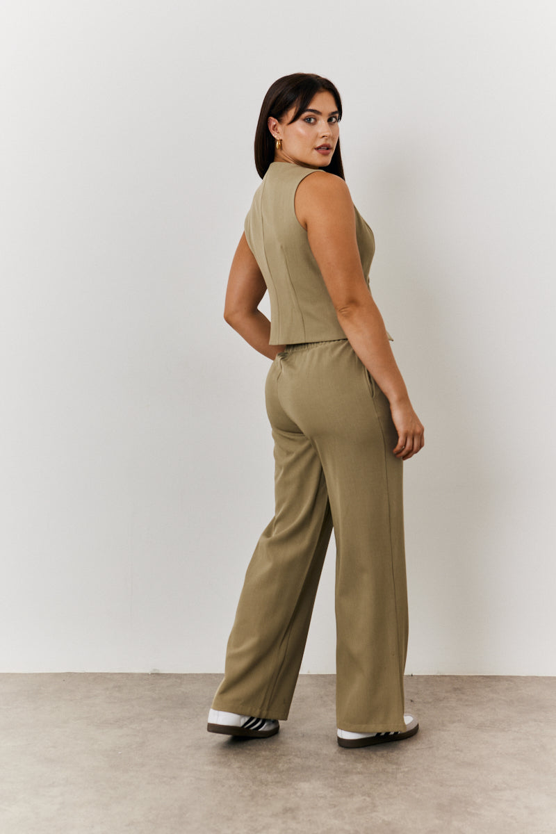 Elasticated Mid Rise Wide Leg Trouser