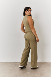 Elasticated Mid Rise Wide Leg Trouser