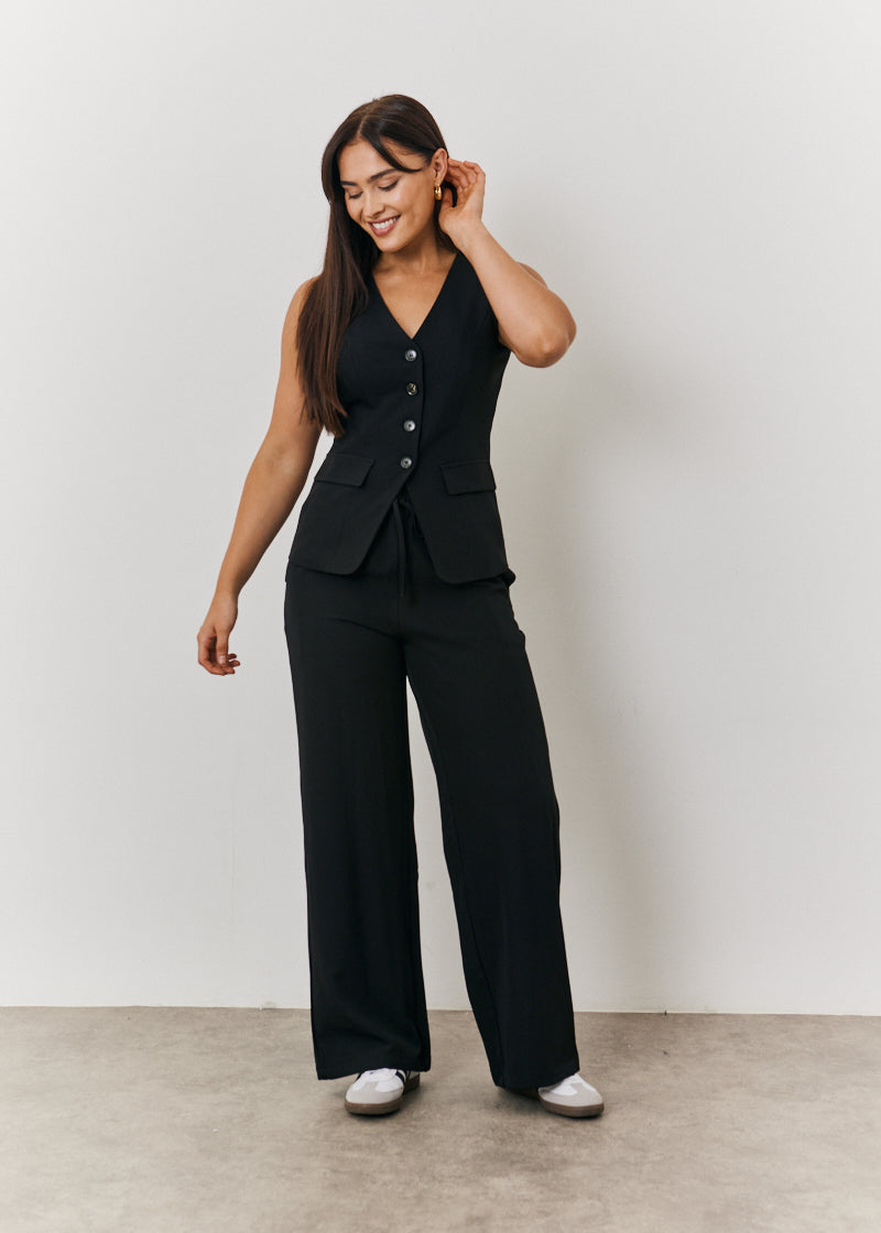 Elasticated Mid Rise Wide Leg Trouser