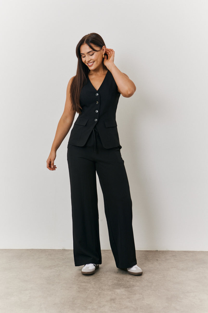 Elasticated Mid Rise Wide Leg Trouser