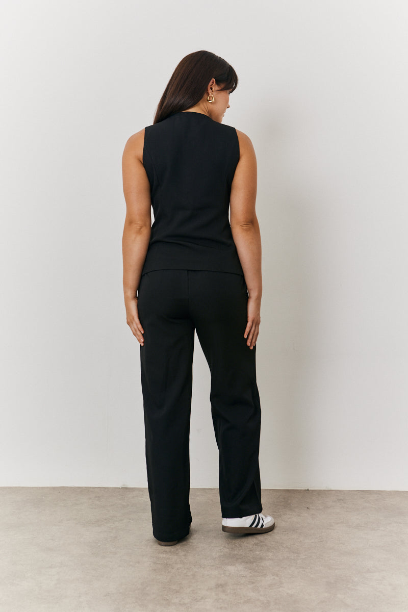 Elasticated Mid Rise Wide Leg Trouser