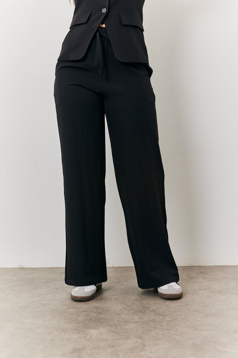 Elasticated Mid Rise Wide Leg Trouser