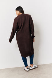 Chocolate Longline Belted Knitted Cardigan