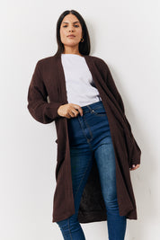 Chocolate Longline Belted Knitted Cardigan