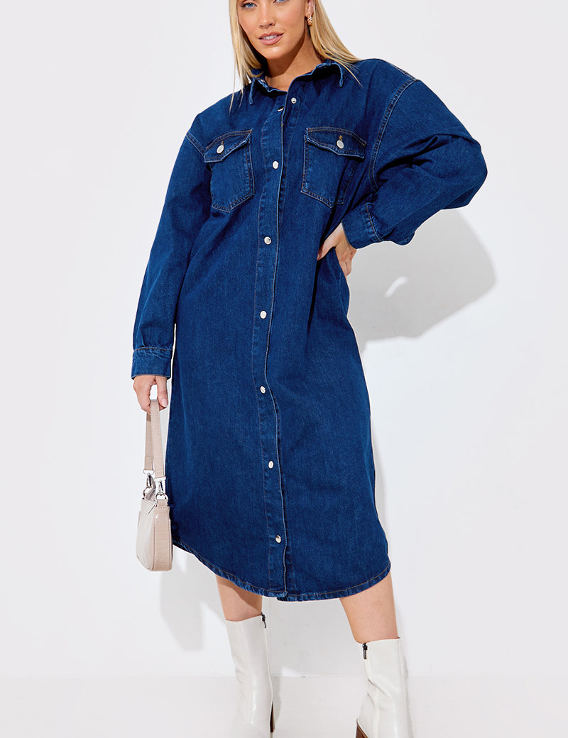 Denim Midi Shirt Dress